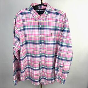 Ralph Lauren Button Down Mens XL Pink Plaid Preppy Madras Cotton Logo Shirt